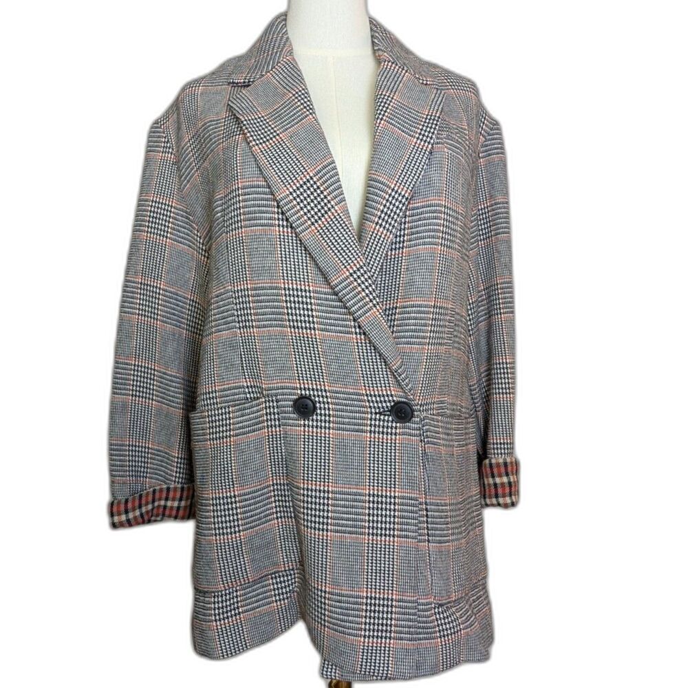Zara TRF Plaid Double Breasted Blazer S M Oversized Houndstooth Check Jacket